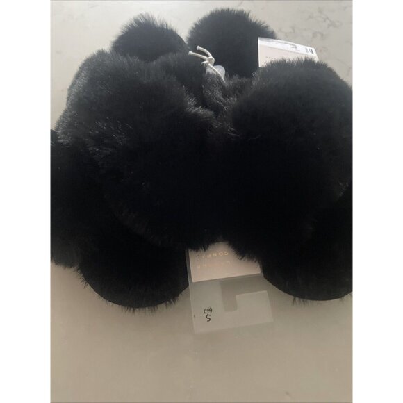 NWT Lauren‎ Conrad LC X Band Faux Fur Slide Slippers Black Large L 8-9 Cozy - Picture 5 of 5